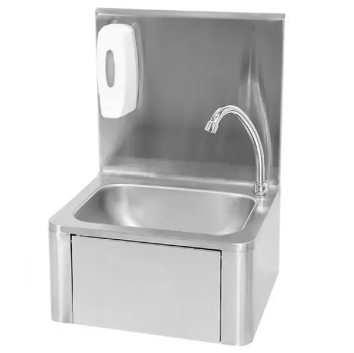 Handwaschbecken Edelstahl mit Seifenspender und Wasserhahn 400x330 mm