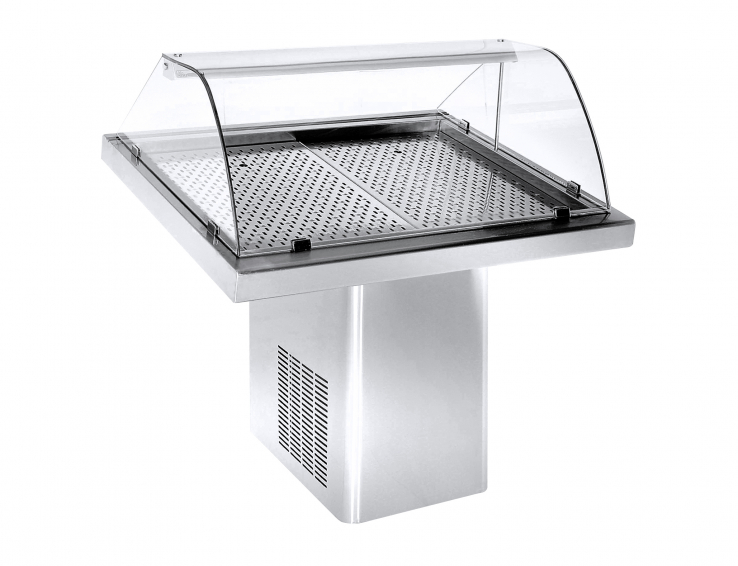 Fischkühltheke mit gebogener Scheibe und Schiebetüren - Statische Kühlung 1440 mm