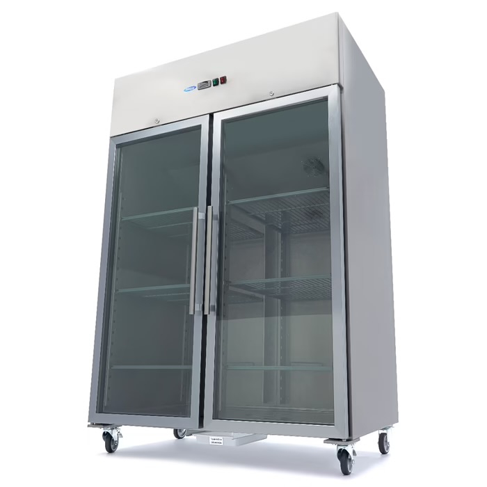 Gastro Gefrierschrank - 1300 l - 6 Einstellbare Regale (2/1 GN) - Rostfreier Stahl - mit Glastüren