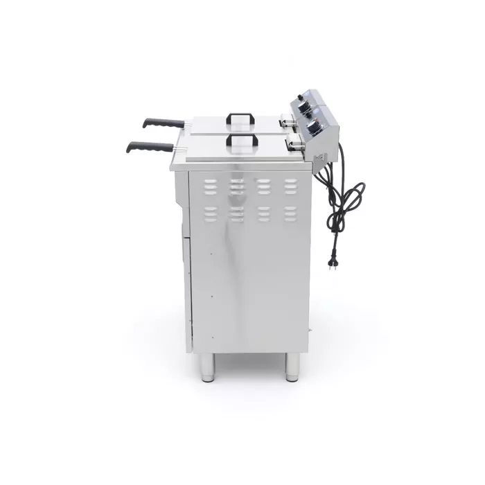Fritteuse - 2 x 16 l - 2 Körbe - mit Ablasshahn und Ständer - 230V