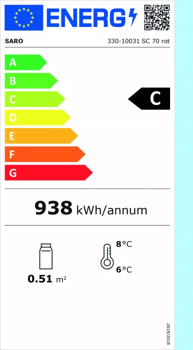 Mini-Umluftkühlvitrine 68 L rot | B 428 x L 386 x H 810 mm