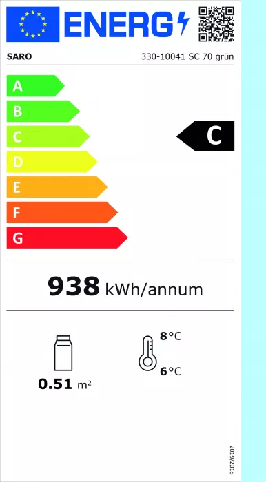 Mini-Umluftkühlvitrine 68 L grün | B 428 x L 386 x H 810 mm