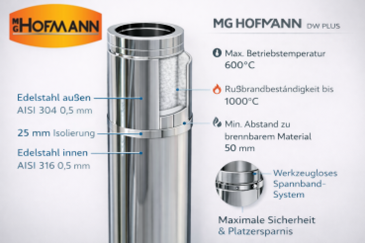 DW PLUS Doppelwandiges Längenelement mit Klappdeckel 500 mm