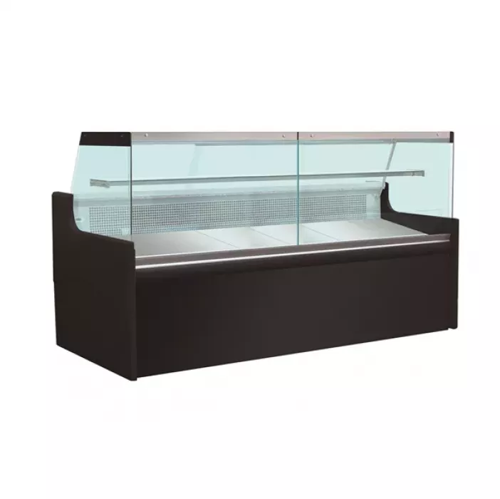 Fleischtheke LILA 2480 mm – 200 Liter, LED, Marmor-Arbeitsplatte