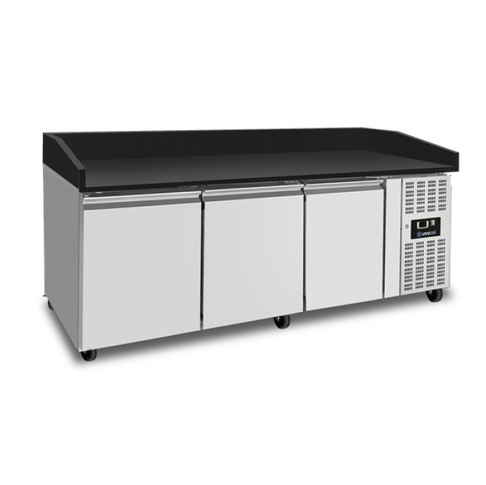 Pizza Theke 3 Türen Schwarz Granit 202x80x100cm 580L Umluft