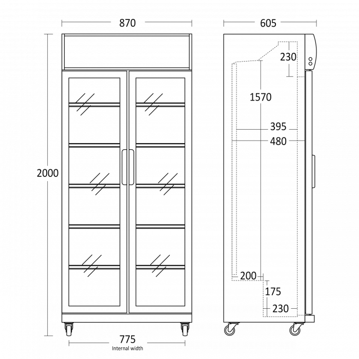 Getränkekühlschrank mit Glastüren und Werbedisplay | 569 Liter