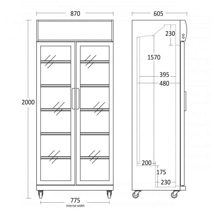 Getränkekühlschrank mit Glastüren und Werbedisplay | 569 Liter
