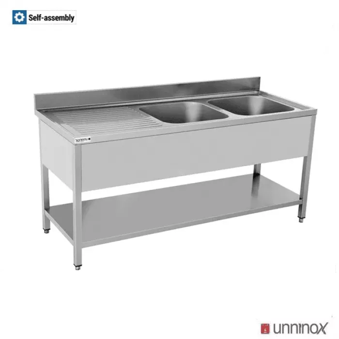 Spültisch 2 Becken rechts 2000x700x850 mm für Gastronomie