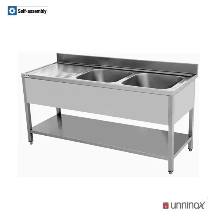Spültisch 2 Becken rechts 2000x700x850 mm für Gastronomie