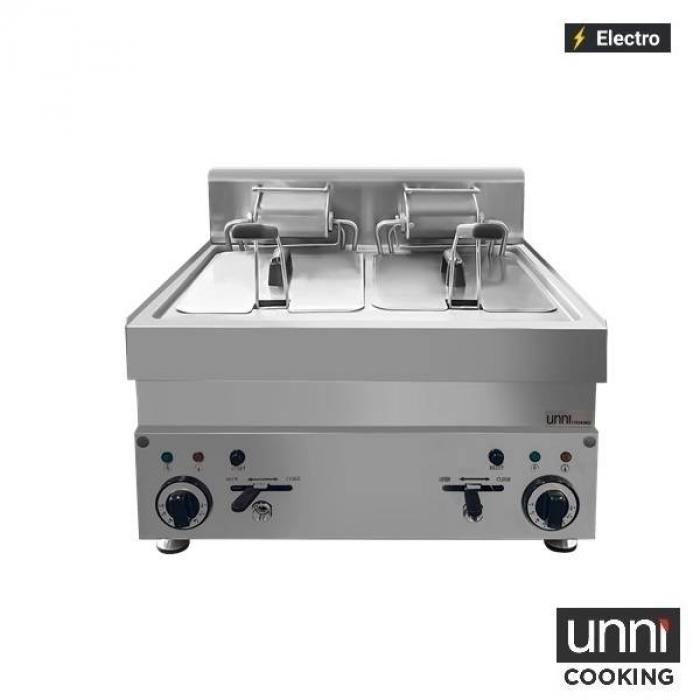 Elektrofritteusen UnniCooking 2x10L – Doppel-Fritteuse, Kaltzone, Ablasshahn