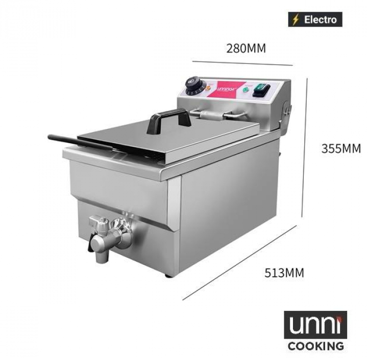 Elektrofritteuse UnniCooking 8L mit Ablasshahn und Temperaturregelung