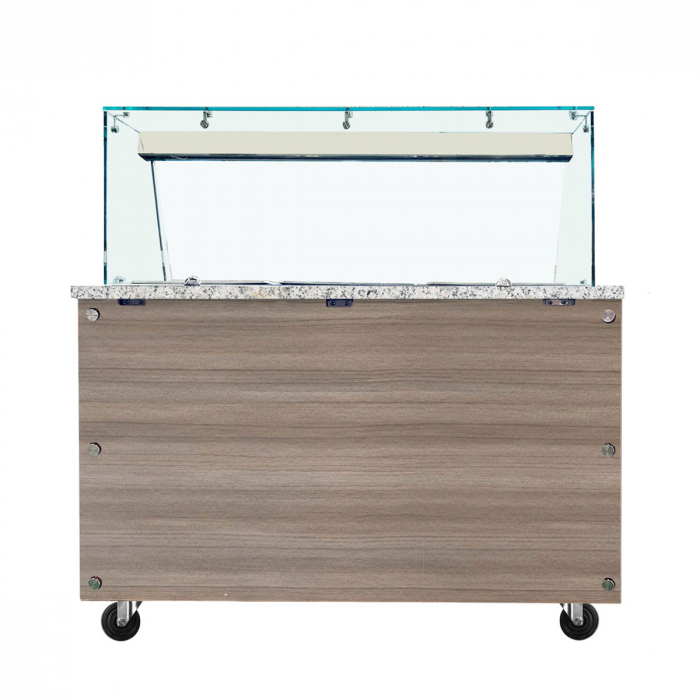 Skyrainbow SNACK-Line Bain-Marie Theke 4× GN 1/1 – Granit rosa-grau, 153×82×85,5 cm