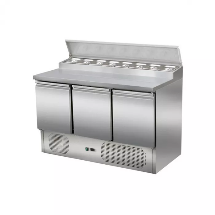 Saladette/Zubereitungstisch 3 Türen, Unterbaukühlung, 137x70
