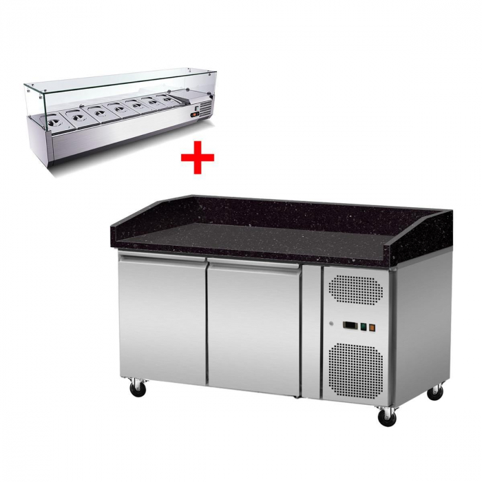 Pizzakühltisch Granit Star Galaxy schwarz – 2 Türen, 151×80×86 cm