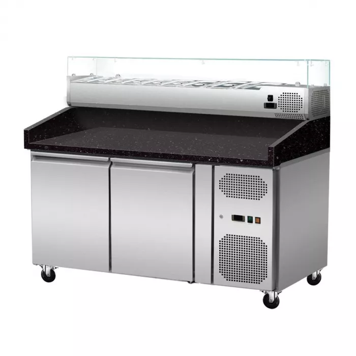 Pizzakühltisch Granit Star Galaxy schwarz – 2 Türen, 151×80×86 cm