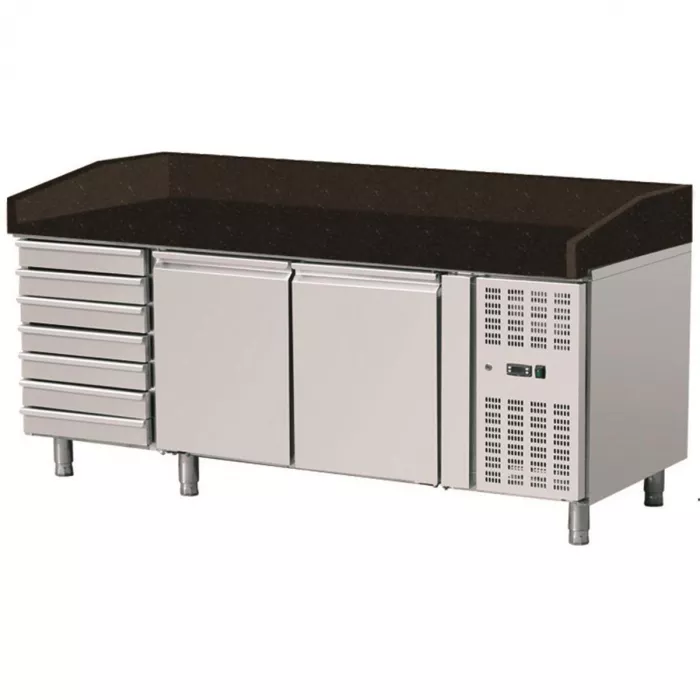 Skyrainbow Pizzakühltisch 203×80 – 2 Türen, 7 Schubladen