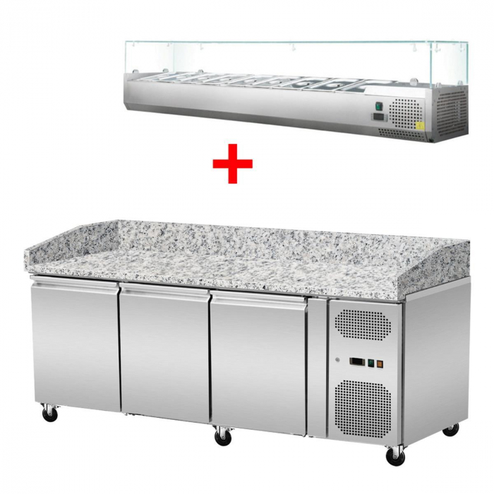 Pizza Kühlthek Granit Rosa Grau 3 Türen 203 x 80 - Gastrohot