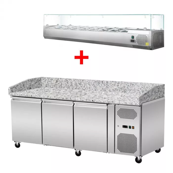Pizza Kühlthek Granit Rosa Grau 3 Türen 203 x 80 - Gastrohot