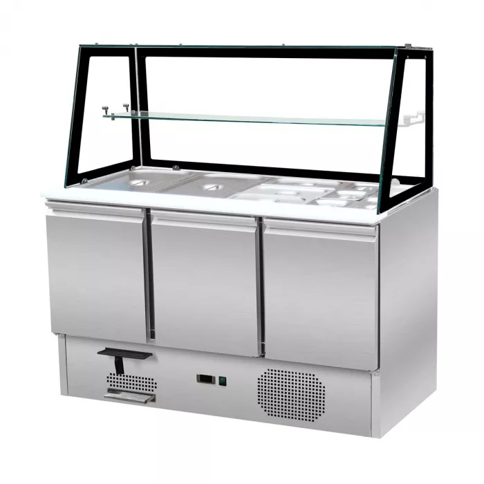 Skyrainbow Saladette 137×70 – 3 Türen, Glas gerade (schwarz)