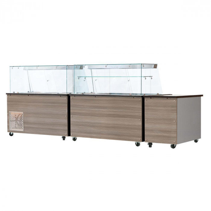 Kalte Theke, 5x GN1/1, Granit rosa-grau, 188x82x85.5 Glasaufbau Klarglas schwarzer Rand, ohne Zwischenablage H=396mm