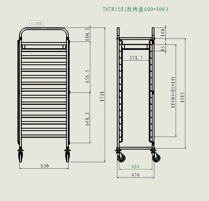 Tablettwagen, 15x Backnorm 40x60