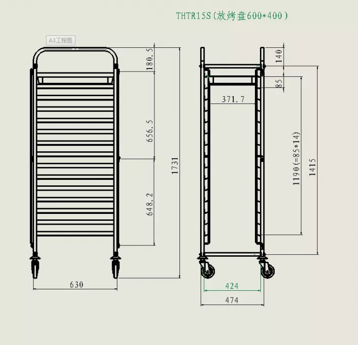 Tablettwagen, 15x Backnorm 40x60
