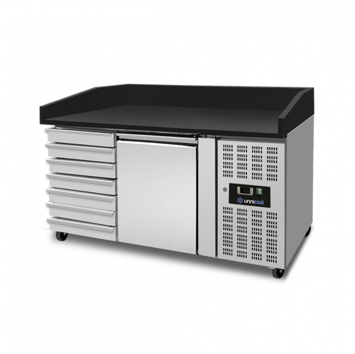 Pizza Abkühltisch 1 Tür 7 Teigschubladen EN600x400 Umluftkühlung