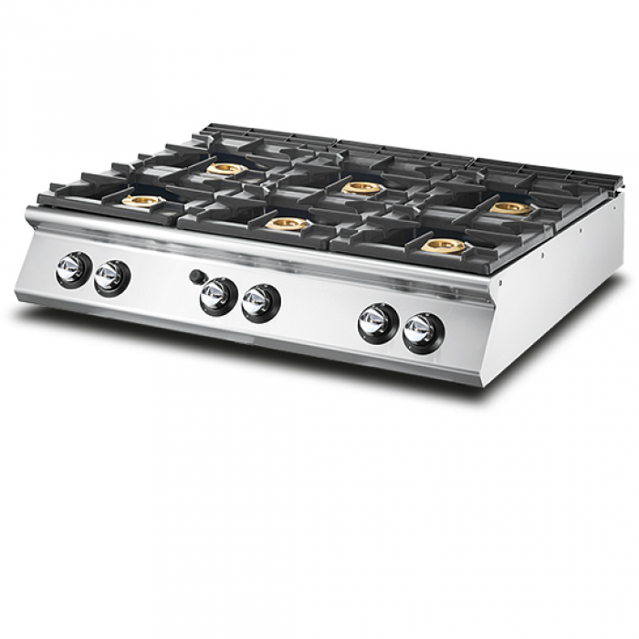 Gaskochfeld 6 Brenner tiefgezogene Arbeitsoberfläche - Gastrohot
