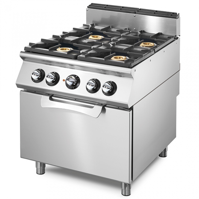 Gasherd auf statischem Elektroofen GN 2/1 4 Brenner - Professioneller Gasherd für die Gastronomie