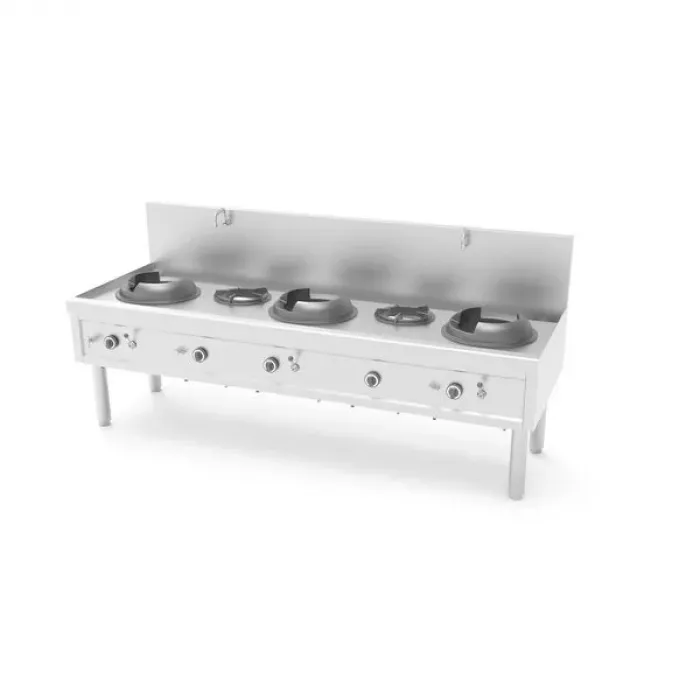 Wok-Herd Gas 5 Brenner 100,9 kW Edelstahl 2450 mm