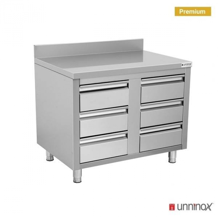 Schubladenschrank 700 Serie 6 Schubladen Edelstahl mit Aufkantung