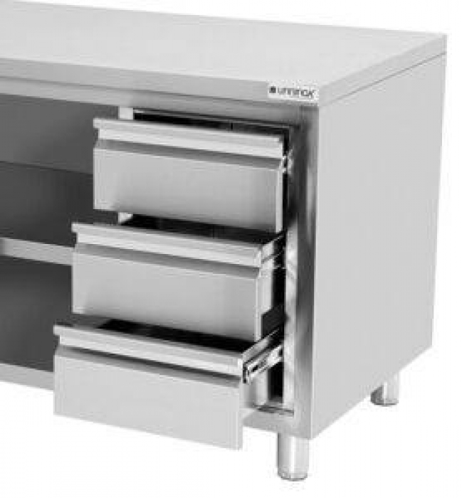 Arbeitsschrank 1200x600 mm ohne Aufkantung, 3 Schubladen rechts