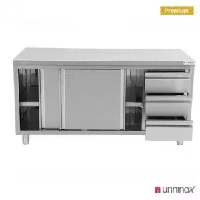 Arbeitsschrank 1200x600 mm ohne Aufkantung, 3 Schubladen rechts