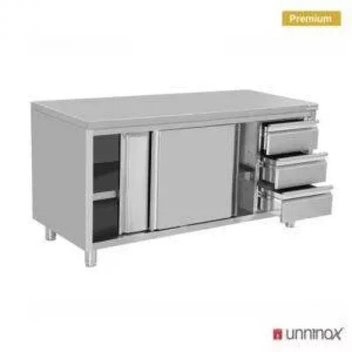Arbeitsschrank 1200x600 mm ohne Aufkantung, 3 Schubladen rechts