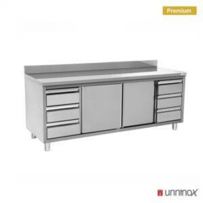 Arbeitsküche mit Aufsatz 3+3 Schubladen 2000x700xH850 robust