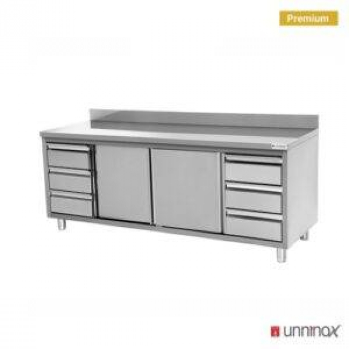 Arbeitsküche mit Aufsatz 3+3 Schubladen 2000x700xH850 robust