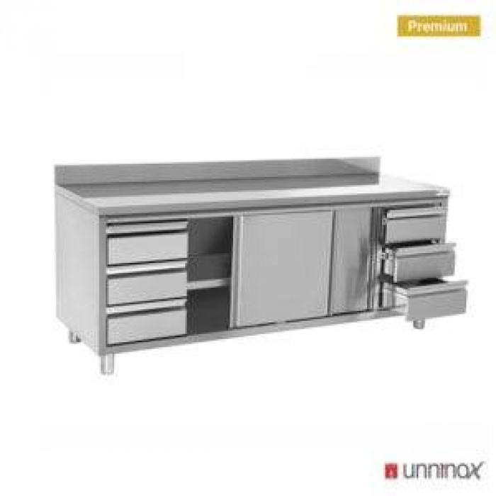 Arbeitsküche mit Aufsatz 3+3 Schubladen 2000x700xH850 robust