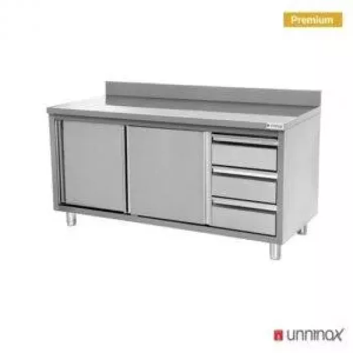 Arbeitsschrank 1600x600x850 mm mit Rückenwand und 3 Schubladen rechts