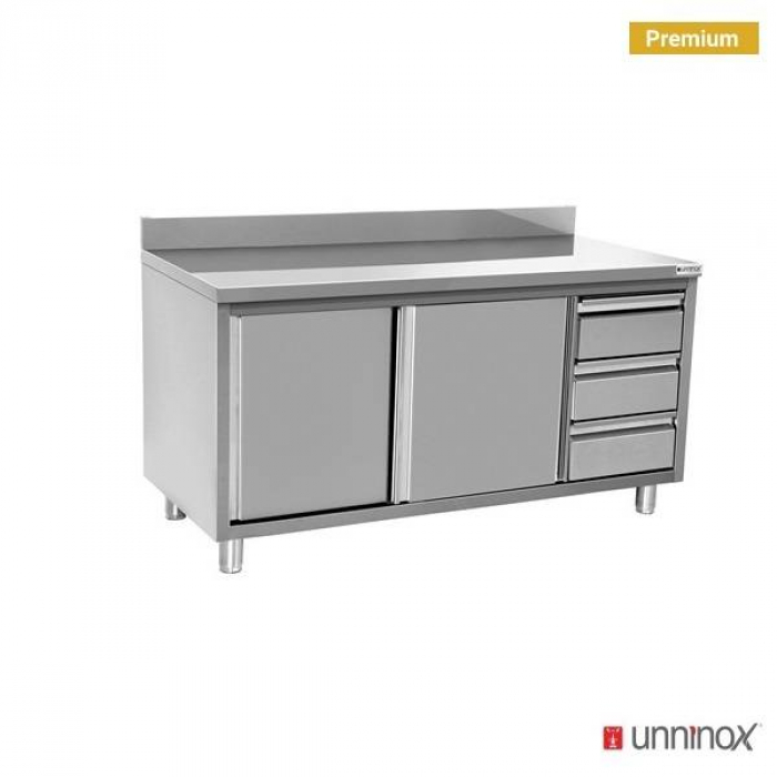 Arbeitsschrank 1400x700 mm mit Aufkantung und 3 Schubladen rechts