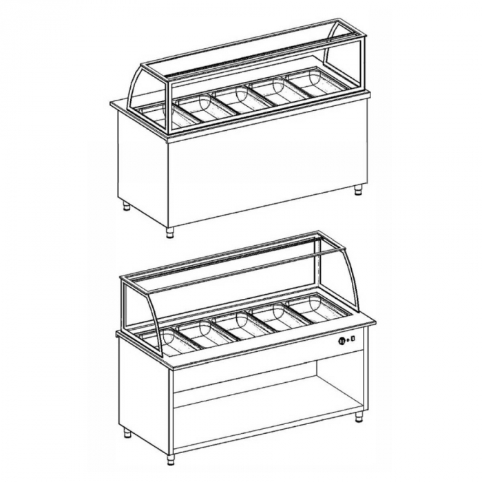Bain-Marie mit Einscheiben Sicherheitsglas | 5 x GN 1/1 | 1780 x 850 x 1300 mm