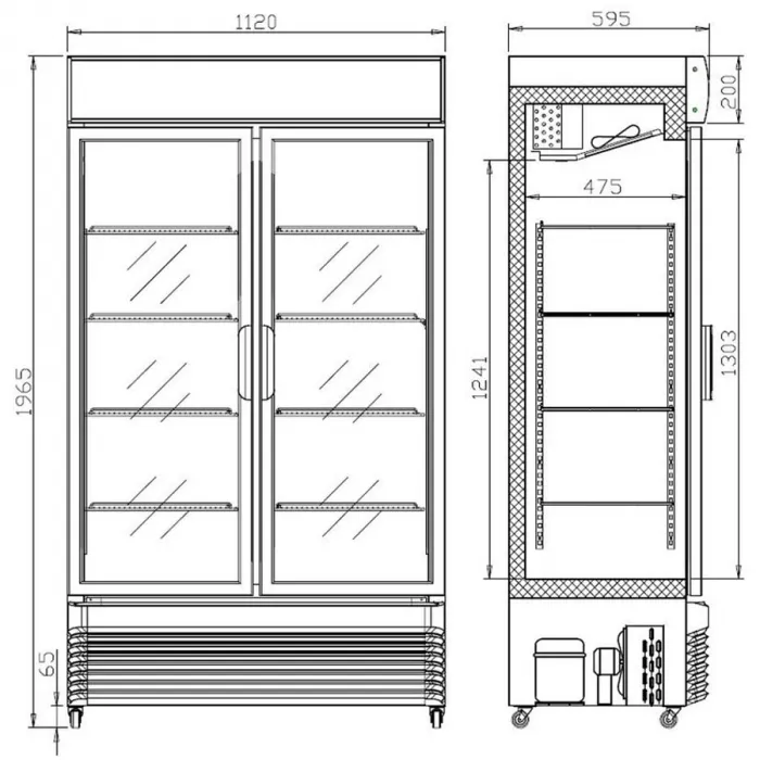 Combisteel Glastürkühlschrank mit 2 Schiebeglastüren | Umluftkühlung | 750 Liter | B1120 x T610 x H1965 mm