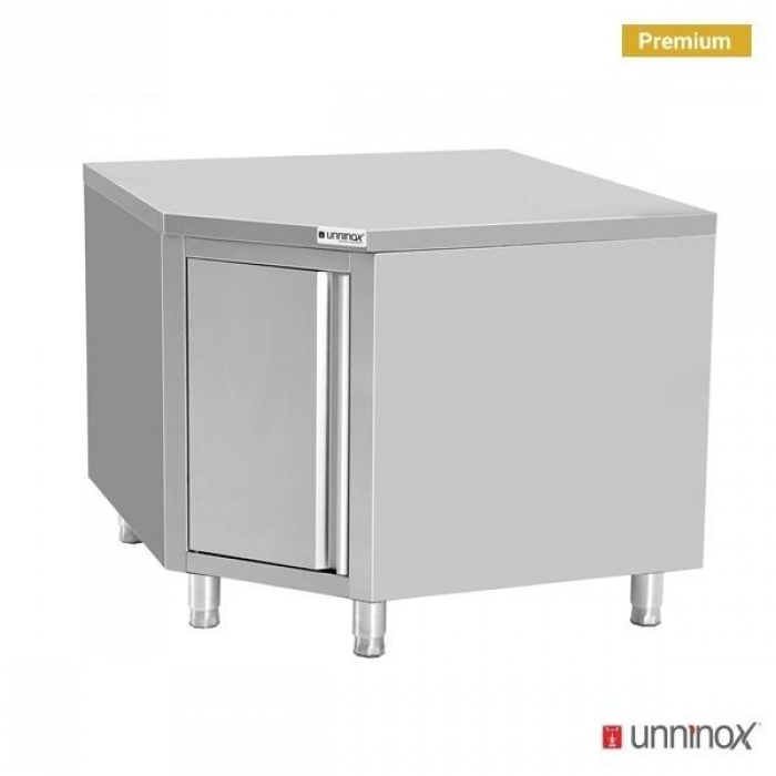 Arbeitstisch-Ecke Edelstahl 1000x600 mm mit Tür, 500 kg Tragkraft