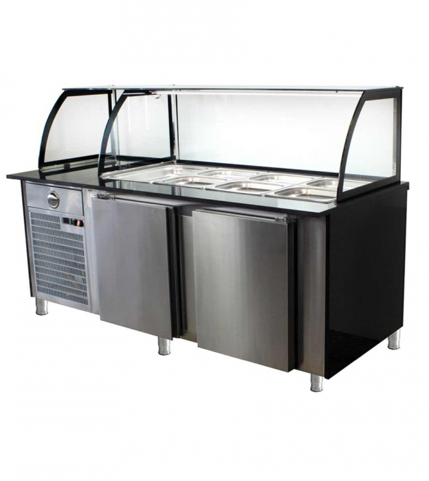 Salattheke (Dönertheke) mit Kassentisch Weiß | 4 x 1/1GN | B2000 x T850 x H1300 mm