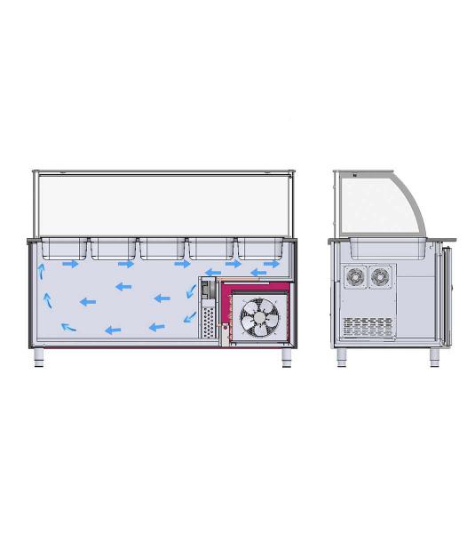 Salattheke (Dönertheke) mit Kassentisch Braun | 5 x 1/1GN - 1x GN 2/4 | B2500 x T850 x H1300 mm (Versandkosten ermitteln wir vor Kaufabschluss anhand Ihrer PLZ und des gewählten Logistikunternehmens)