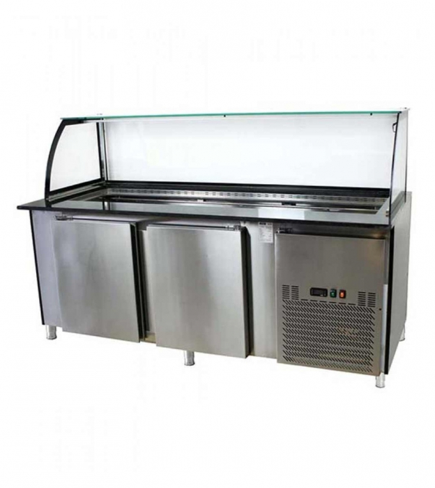 Salattheke (Dönertheke) | 5 x 1/1GN & 1 x 2/4 GN | B2000 x T850 x H1300 mm | Bordeaux-Schwarz