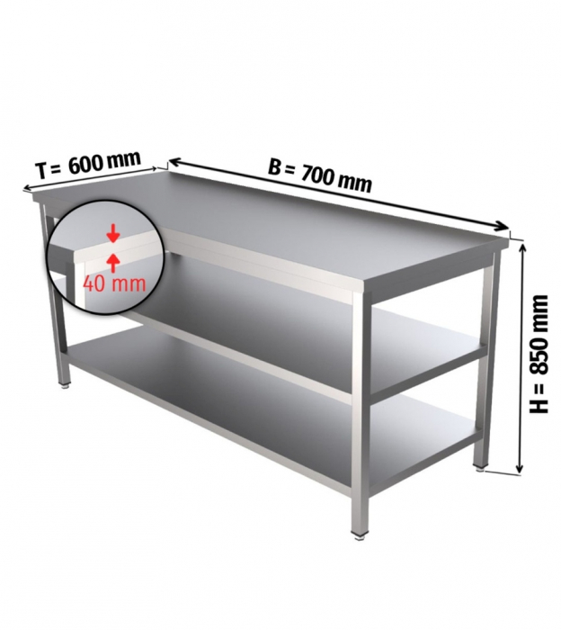 Edelstahl-Arbeitstisch mit Zwischenboden