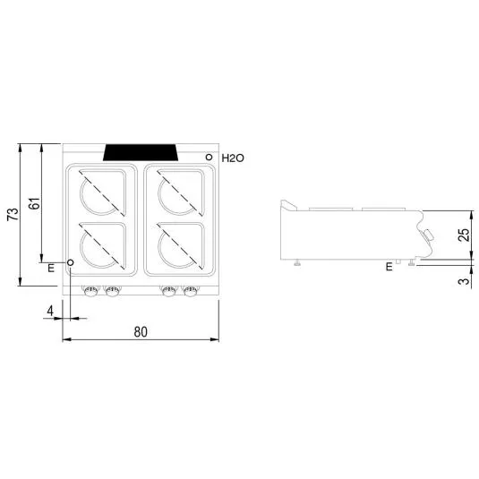 Elektrokochfeld Tischmodell | 4 Platten aus Gusseisen B800xT730xH250