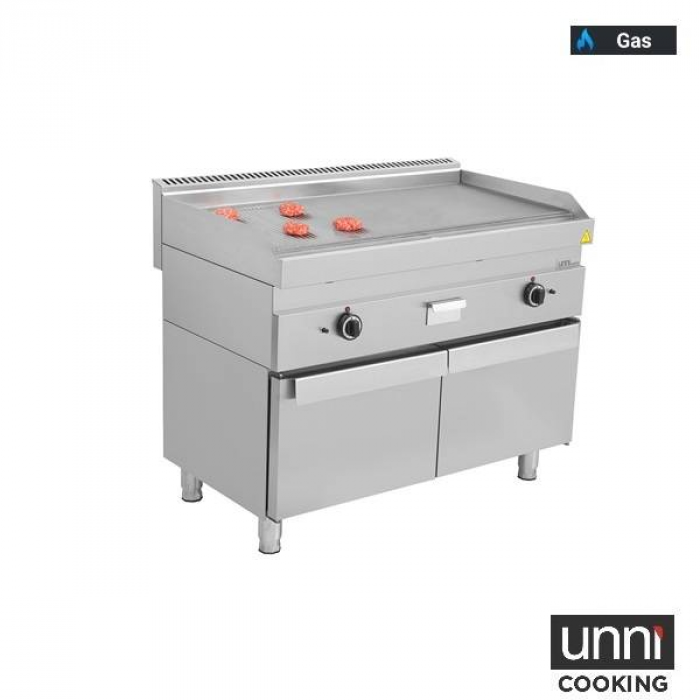 Gas-Bratplatten  650 Serie Edelstahl 1/3 geriffelt 2/3 glatt
