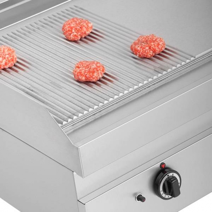 Gas-Bratplatten  650 Serie Edelstahl 1/3 geriffelt 2/3 glatt