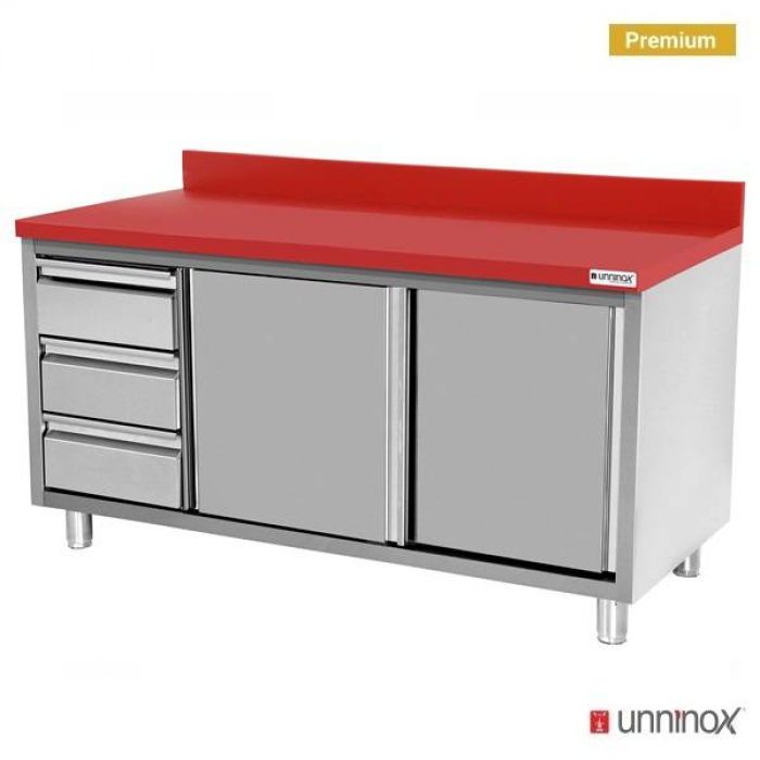 UNNINOX Werkkast met PE-snijblad 1800 × 700 mm, 3 laden links